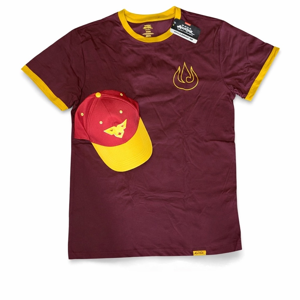 AVATAR The Last Airbender Azula Ringer T-Shirt with Fire Nation Cap Set NWT HTF